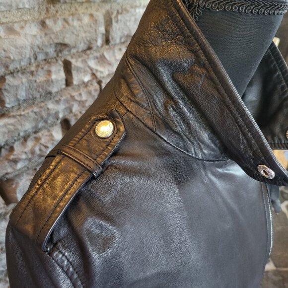 Sam Edelman Moto Biker Zip Cuff Black Jacket Leather Texture Womens Large - Picture 11 of 16